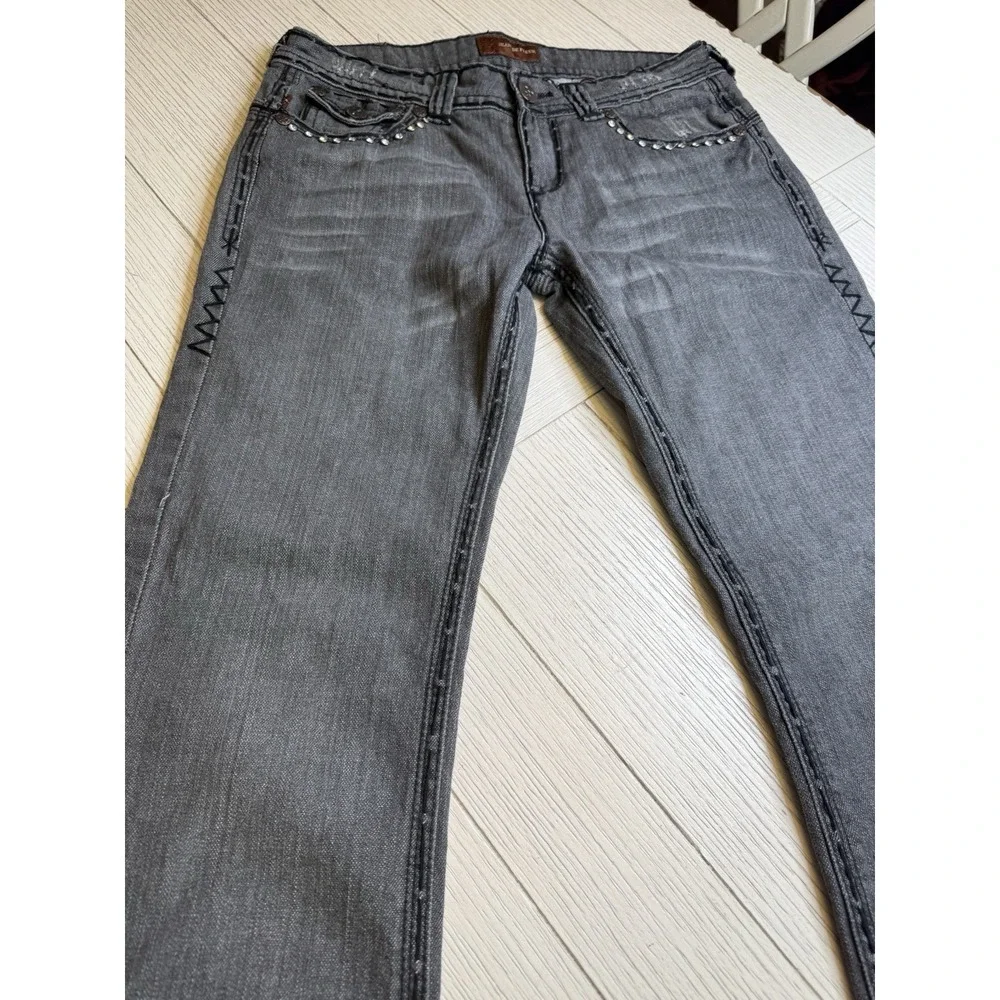 Jeans De Fleur Womens 7 Black Denim Embellished Mid Rise Bootcut‎ Jeans Retro